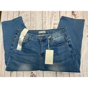 Sandpiper Mid Rise Capri Womens 22 Super Stretch Snap Hem Medium Wash Pocket NWT